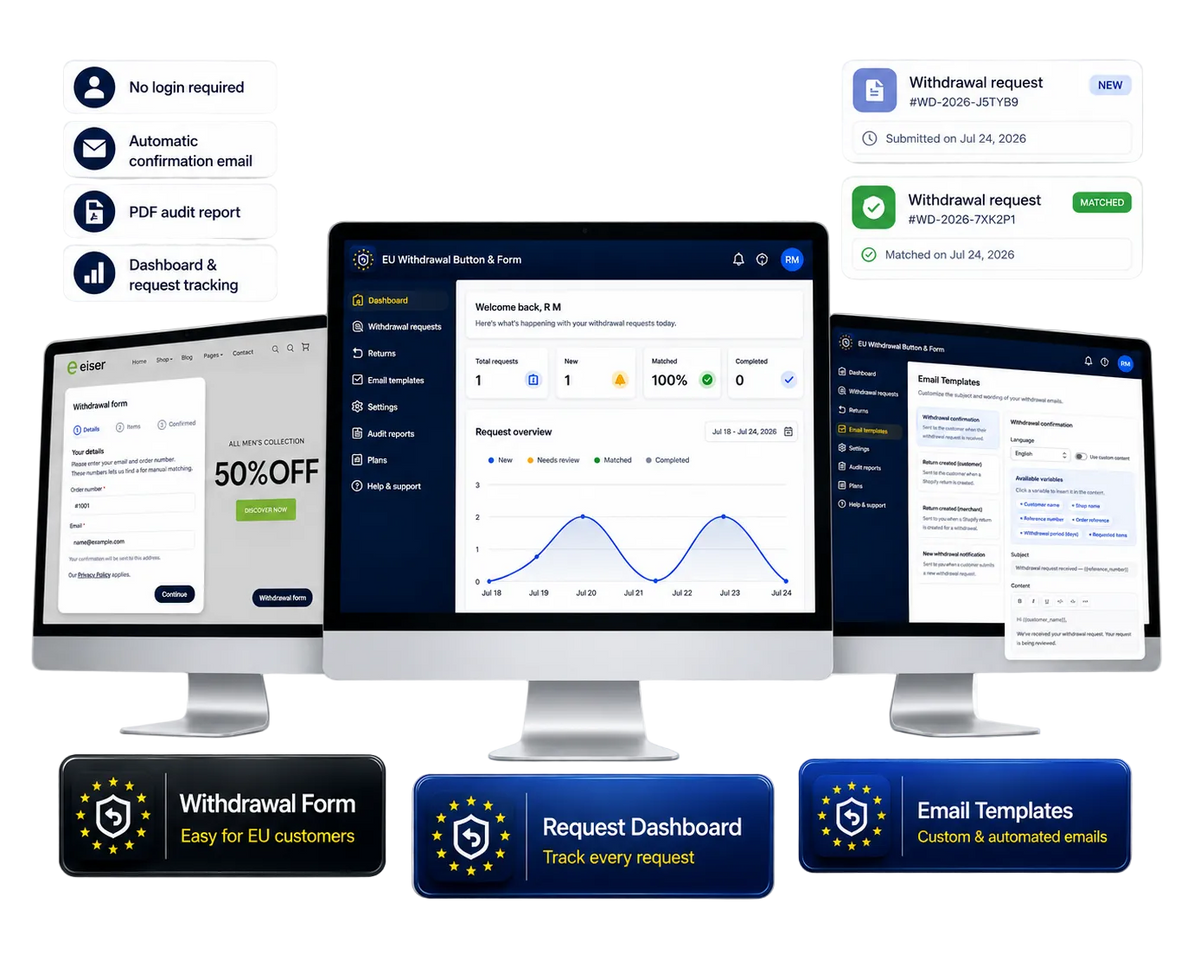 EU Withdrawal Button and Form app dashboard